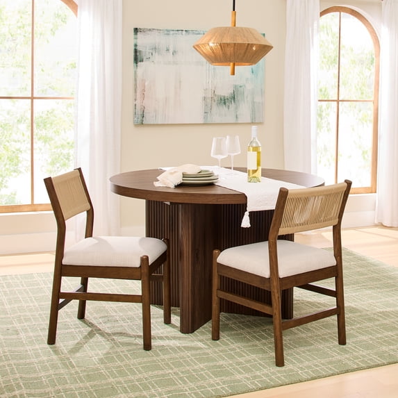 Better Homes & Gardens Lillian Fluted Dining Chairs 2 pack, Walnut and Cream