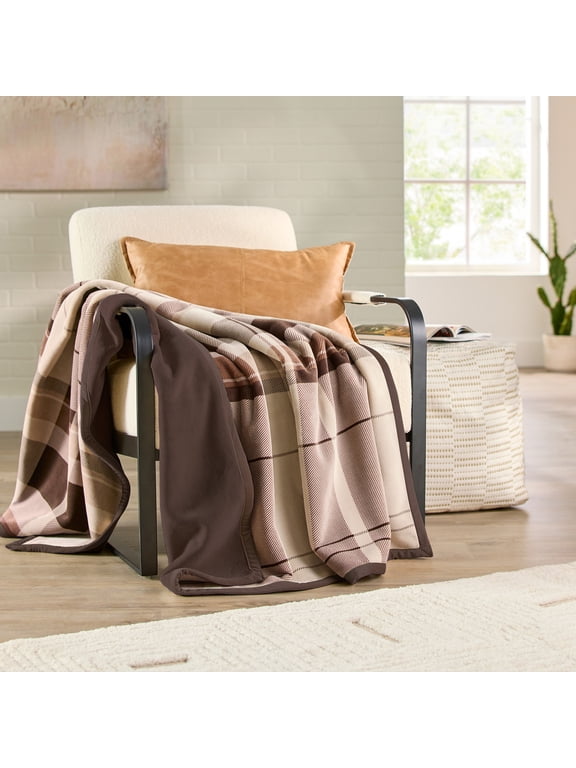 Super Soft Luxe Coco Plush Couch Throw Blanket, Brown Plaid