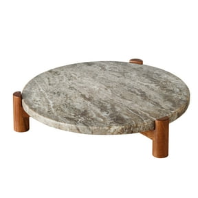 Better Homes & Gardens Natural Marble 11" Round Serving Platter with Acacia Wood Stand