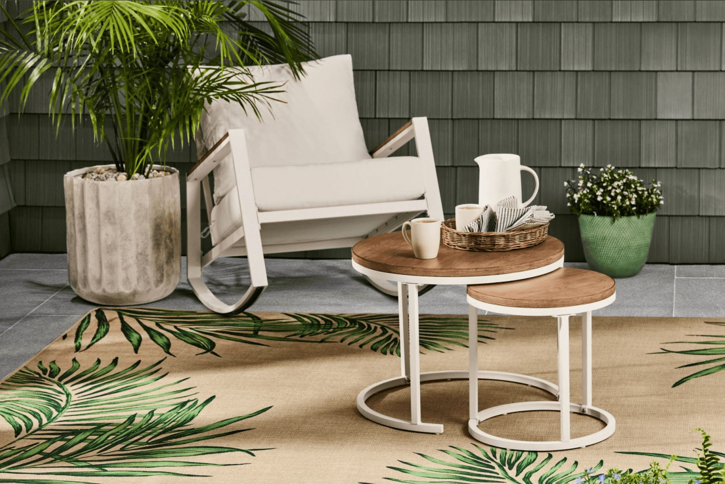 Better Homes & Gardens Marlow Outdoor 2pk Patio Nesting Tables, White