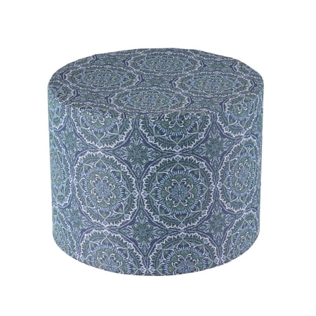 Better Homes & Gardens 20 in Round Outdoor Pouf Ottoman, 1-Piece, Blue Medallion