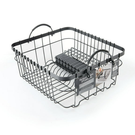 Better Homes & Gardens Metal Dish Rack with Caddy, Antique Gray