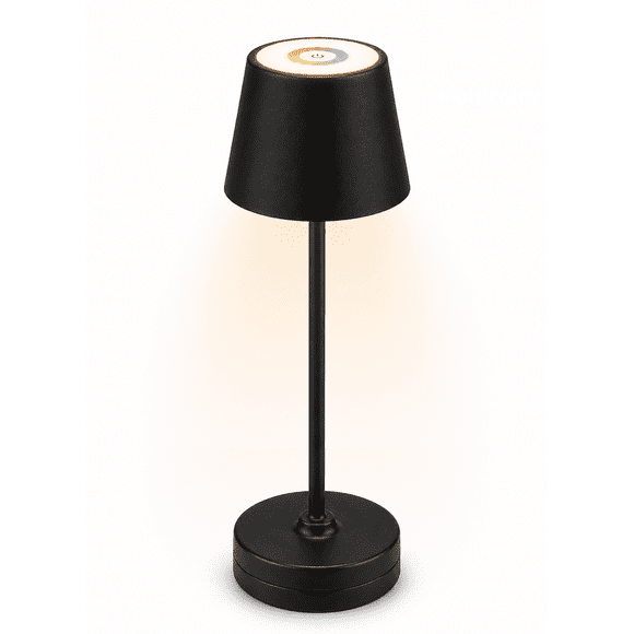 Better Homes & Gardens 14 Inch Indoor/Outdoor Rechargeable Color-Changing Table Lamp, Black, Indoor Only Charging Base