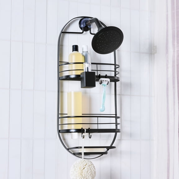 Better Homes & Gardens Matte Black 2-Shelf Oval Hanging Shower Caddy with Soap Tray
