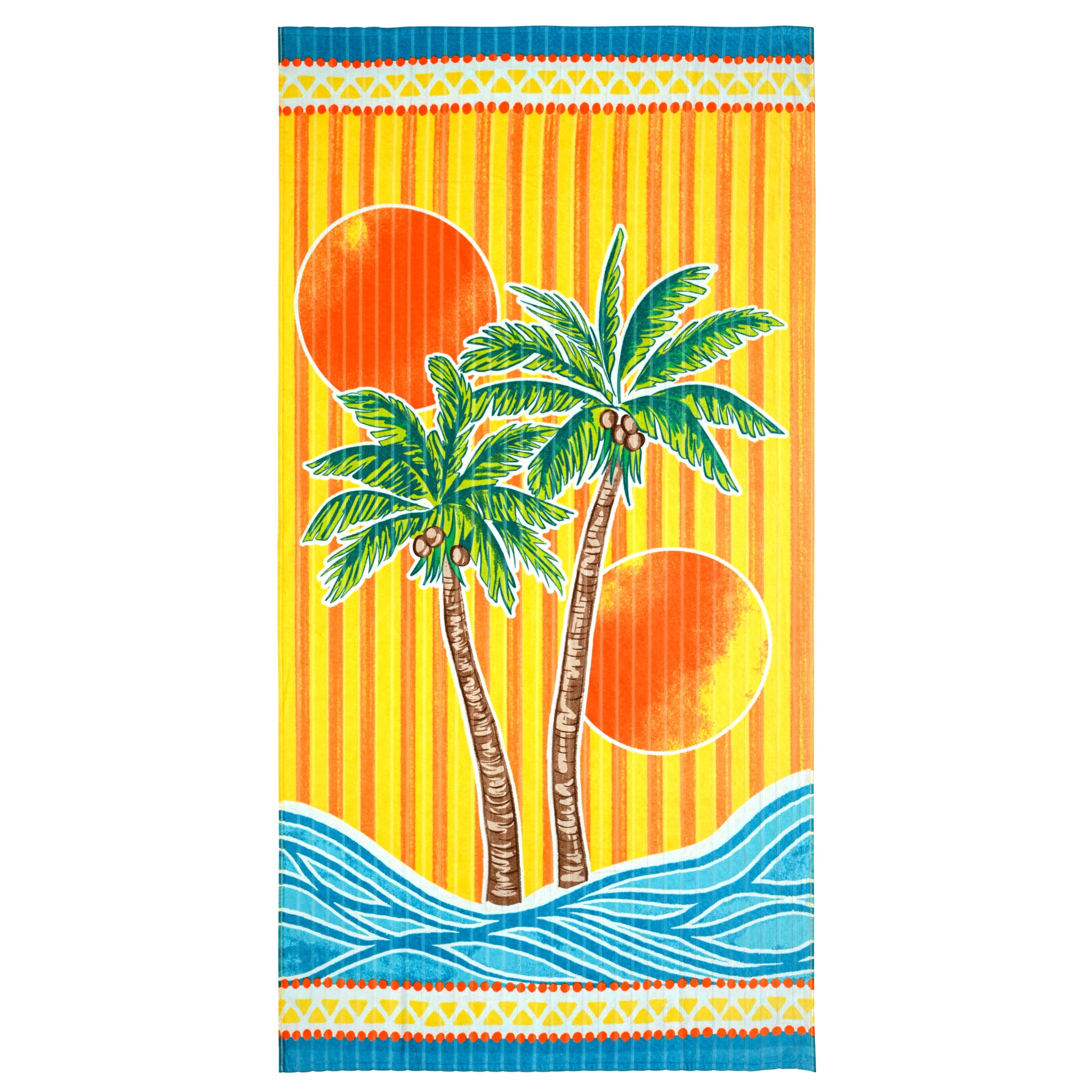 Better Homes & Gardens Palm Reverse Multicolor Print Beach Towel, Soft Cotton, 72 in x 38 in