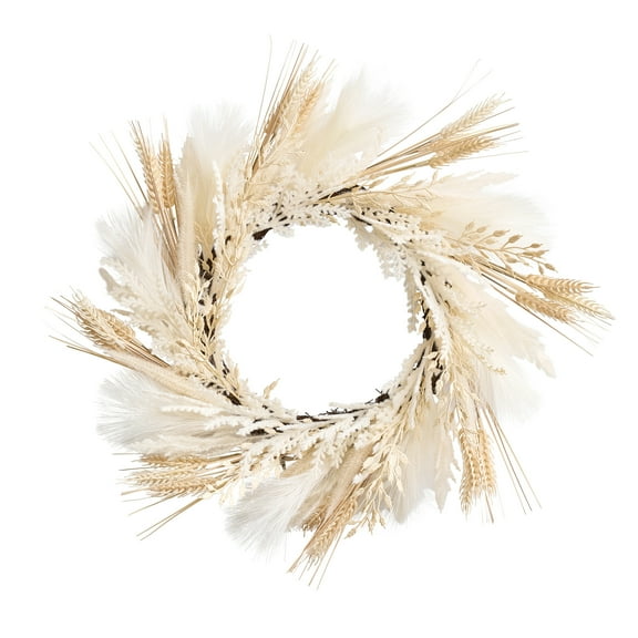 Better Homes & Gardens Artifcial 18'' Diameter Pampas Wreath, White Color, Polyester