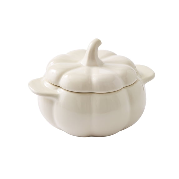 Better Homes & Gardens Cream Figural Pumpkin Stoneware Cocotte with Lid, 5.3"
