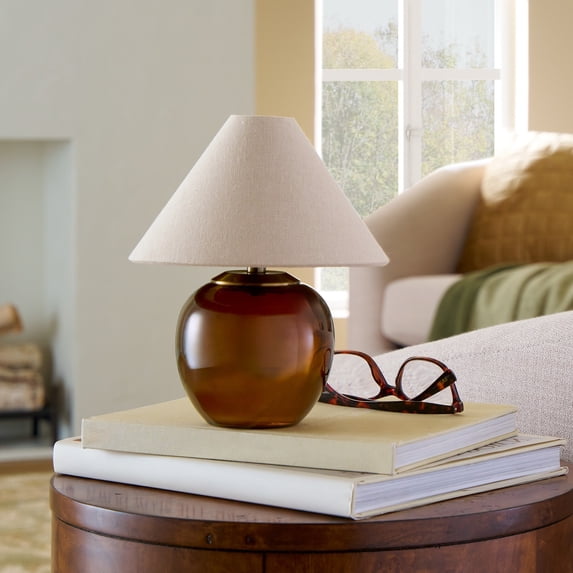 Better Homes & Gardens 8.5 in Amber Glass Rechargeable LED Portable Table Lamp with Dimmable Touch Sensor