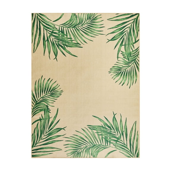 Better Homes & Gardens Green Palm Outdoor Washable Area Rug, 7' x 10'