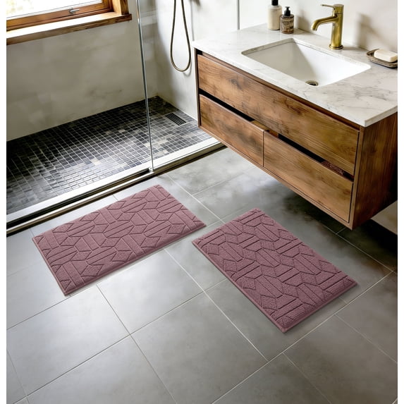 Better Homes & Gardens 2 Piece Paver Diamond Tufted Memory Foam Bath Rug Set, Violet Gem, 17" x 24" & 20" x 30"