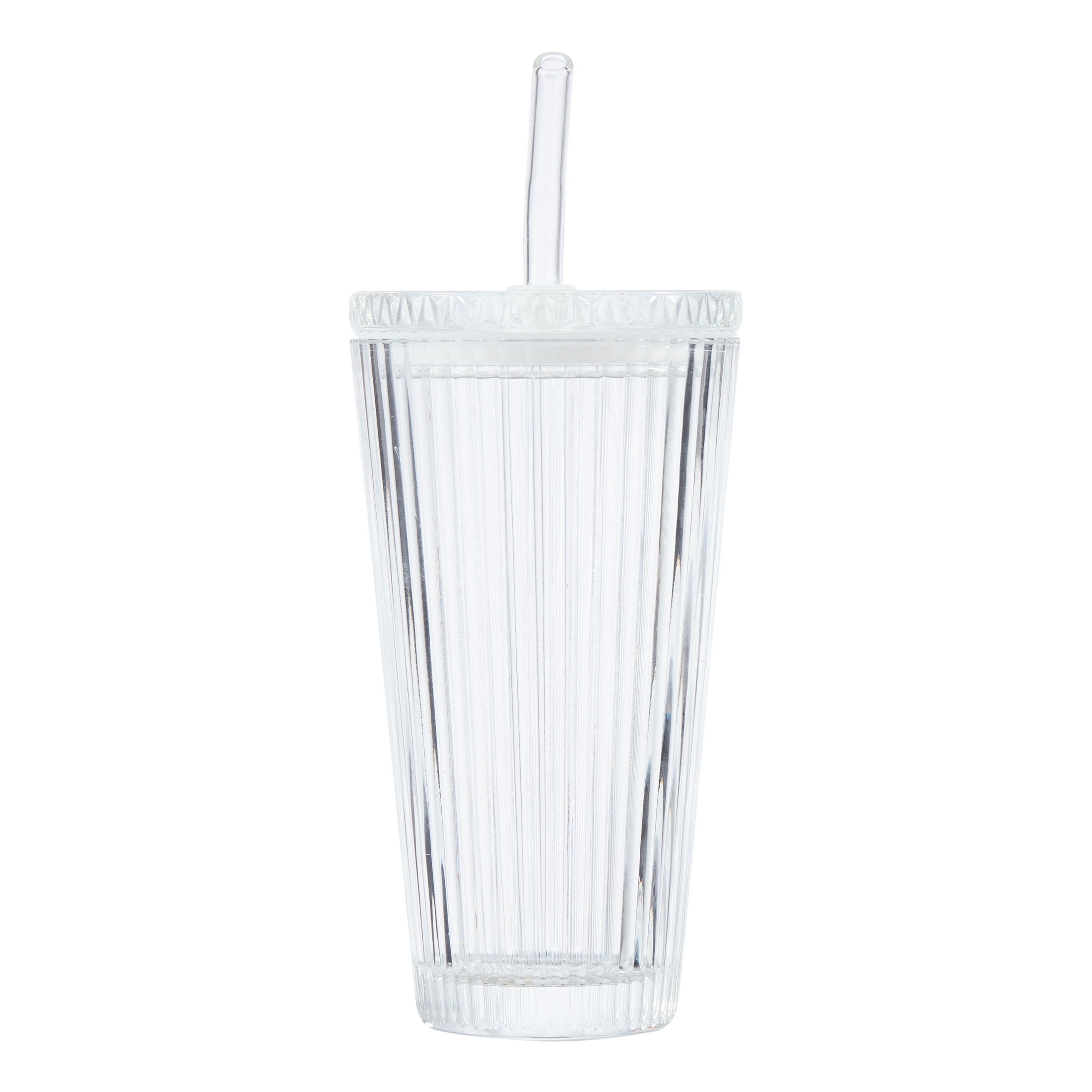 Better Homes & Gardens 21oz Ribbed Glass Tumbler with Lid and Straw ...
