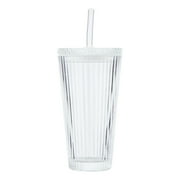 Better Homes & Gardens Ribbed 21oz Glass Tumbler with Glass Lid and Straw