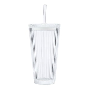 Better Homes & Gardens 21 oz Ribbed Tumbler with Glass Lid and Straw
