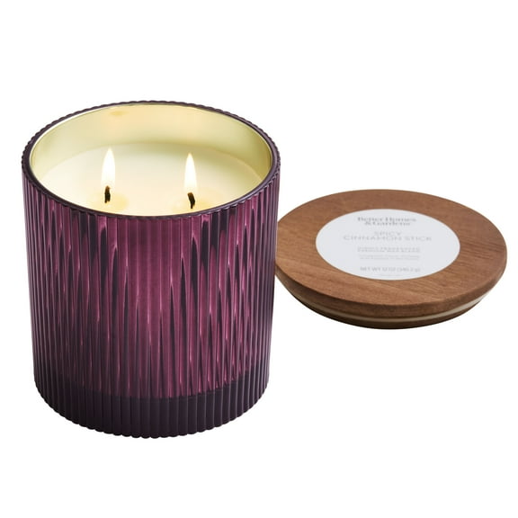 Better Homes & Gardens Spicy Cinnamon Stick Scented 2 Cotton Wicks Ribbed Mercury Glass Jar Candle with Wooden Lid 12oz