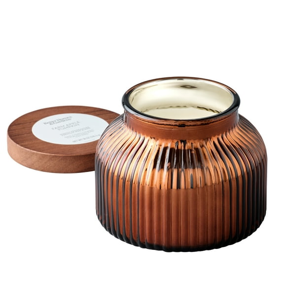 Better Homes & Gardens Farm Apple Pumpkin Scented Cotton 2-Wicks Ribbed Mecury Glass Jar Candle with Wooden Lid 18oz