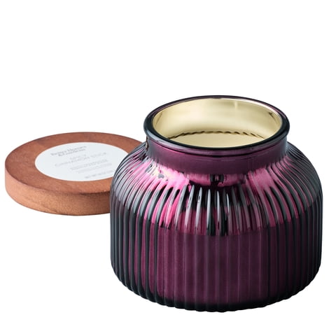 Better Homes & Gardens Spicy Cinnamon Stick Scented Cotton 2-Wicks Ribbed Mecury Glass Jar Candle with Wooden Lid 18oz