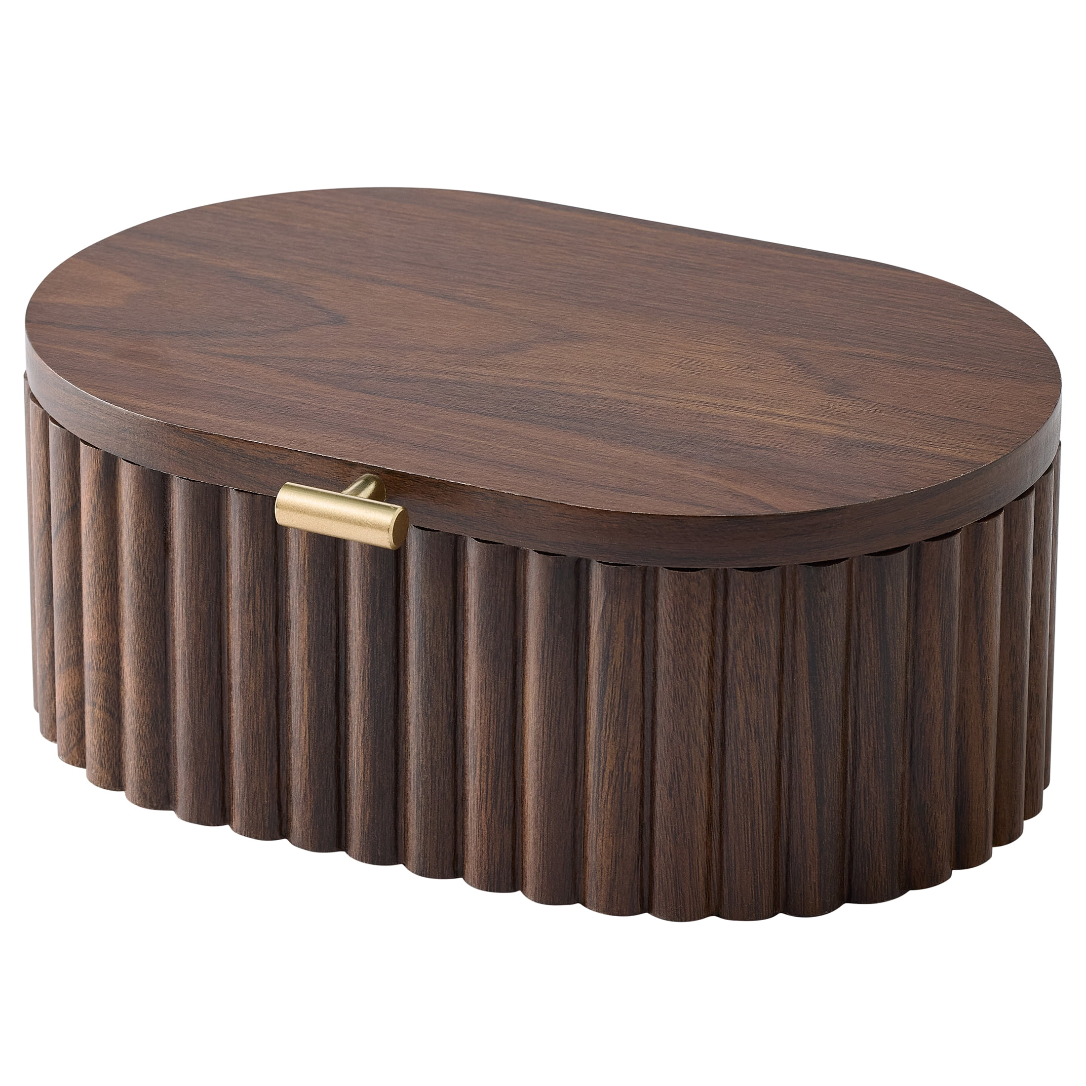 Better Homes & Gardens Oval Scalloped Wood Jewelry Box with Lid, Natural, Decorative Storage