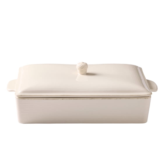 Better Homes & Gardens Artisan 9.3" x 15.5" Cream Stoneware Roasting Pan with Lid