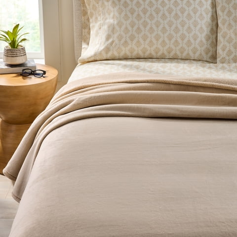 Better Homes & Gardens Velvet Plush Soft Bed Blanket, King Size, Almond Biscuit