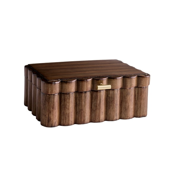 Better Homes & Gardens Scalloped Wooden Jewelry Box, Trinket Organizer with Lid, Decorative Storage for Rings, Earrings, Keepsakes, Nightstand or Dresser Display, Natural Wood Finish