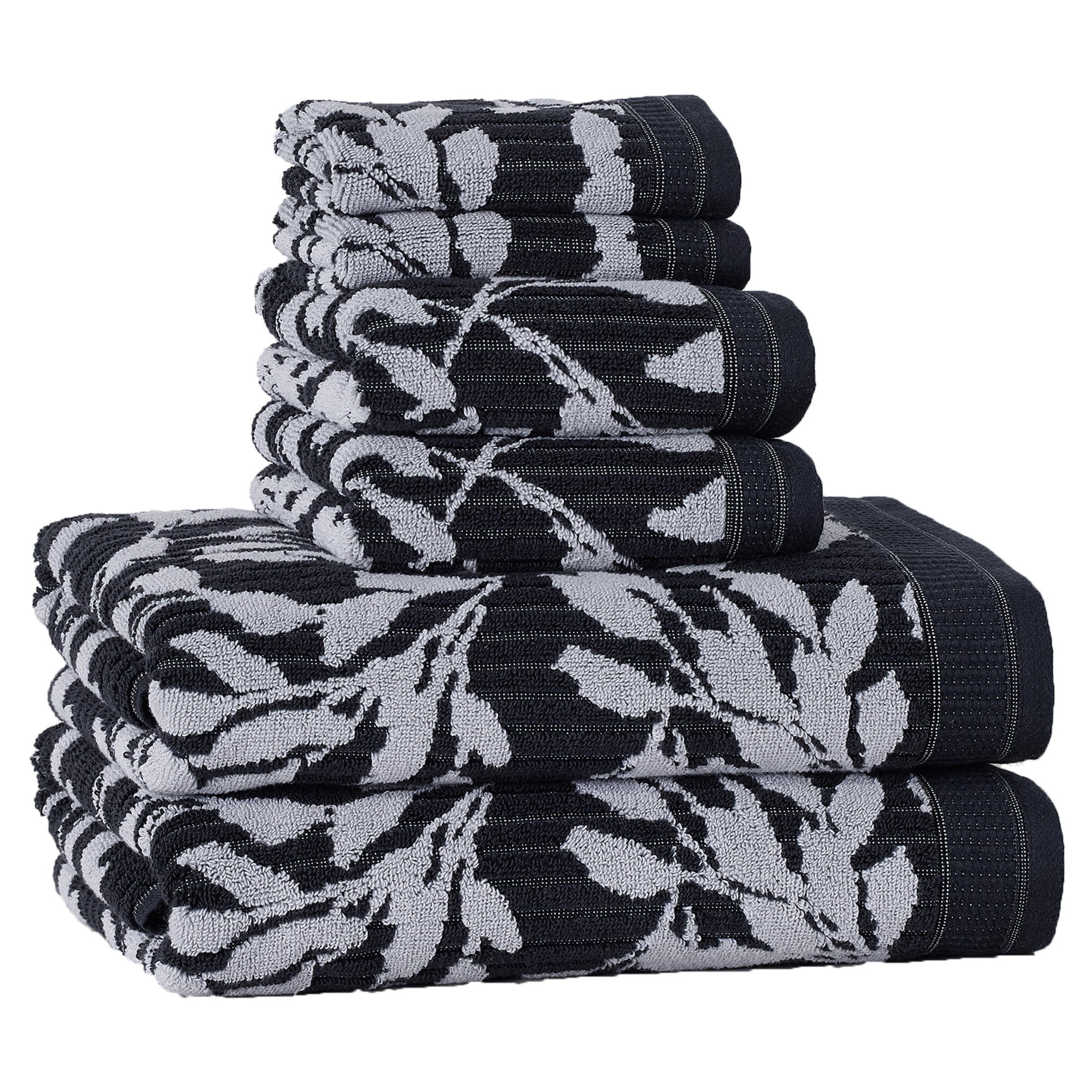 Better Homes & Gardens Signature Soft Floral 6 Piece Towel Set,Rich Black/Soft Silver