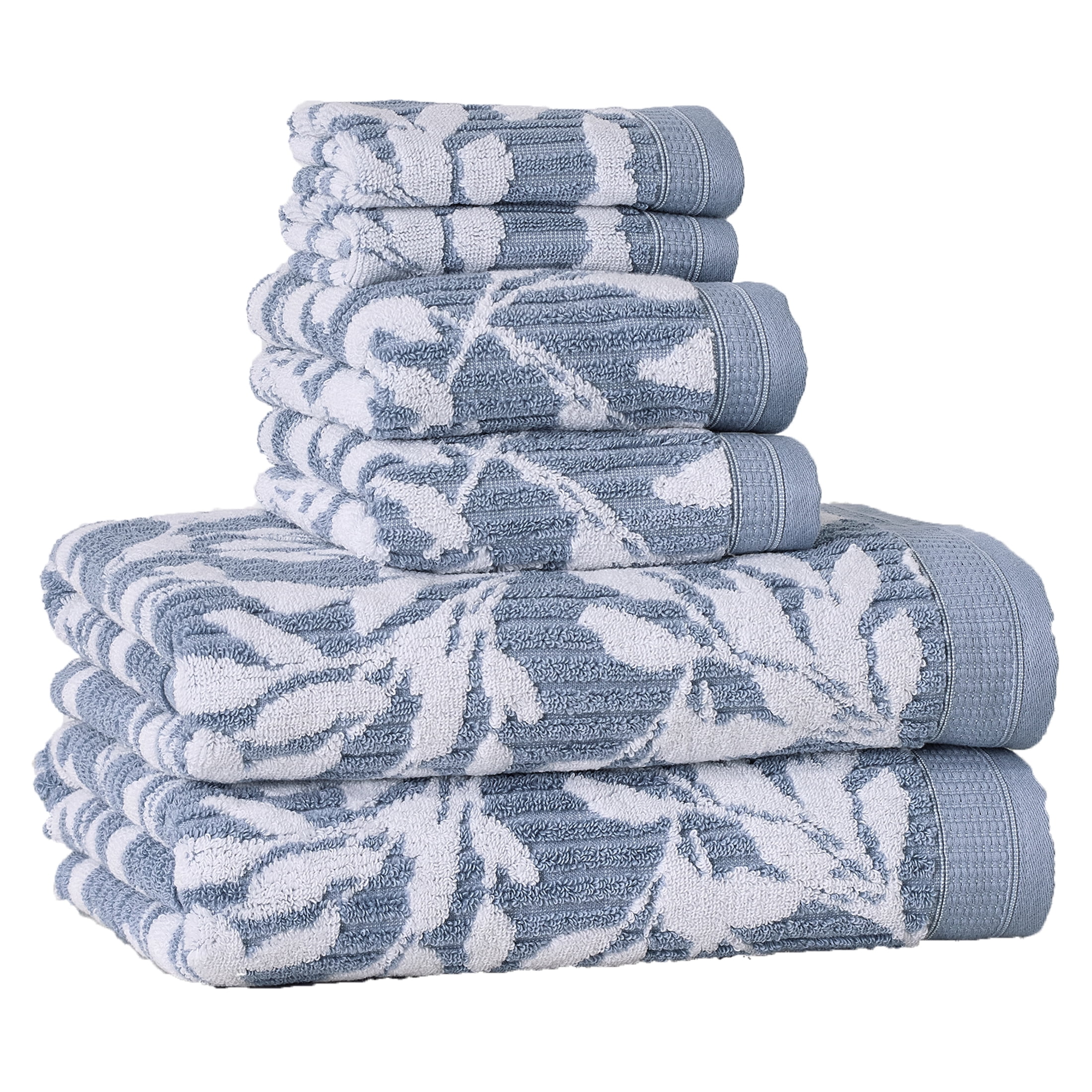 Better Homes & Gardens Signature Soft Floral 6 Piece Towel Set,Blue Silver/Arctic White