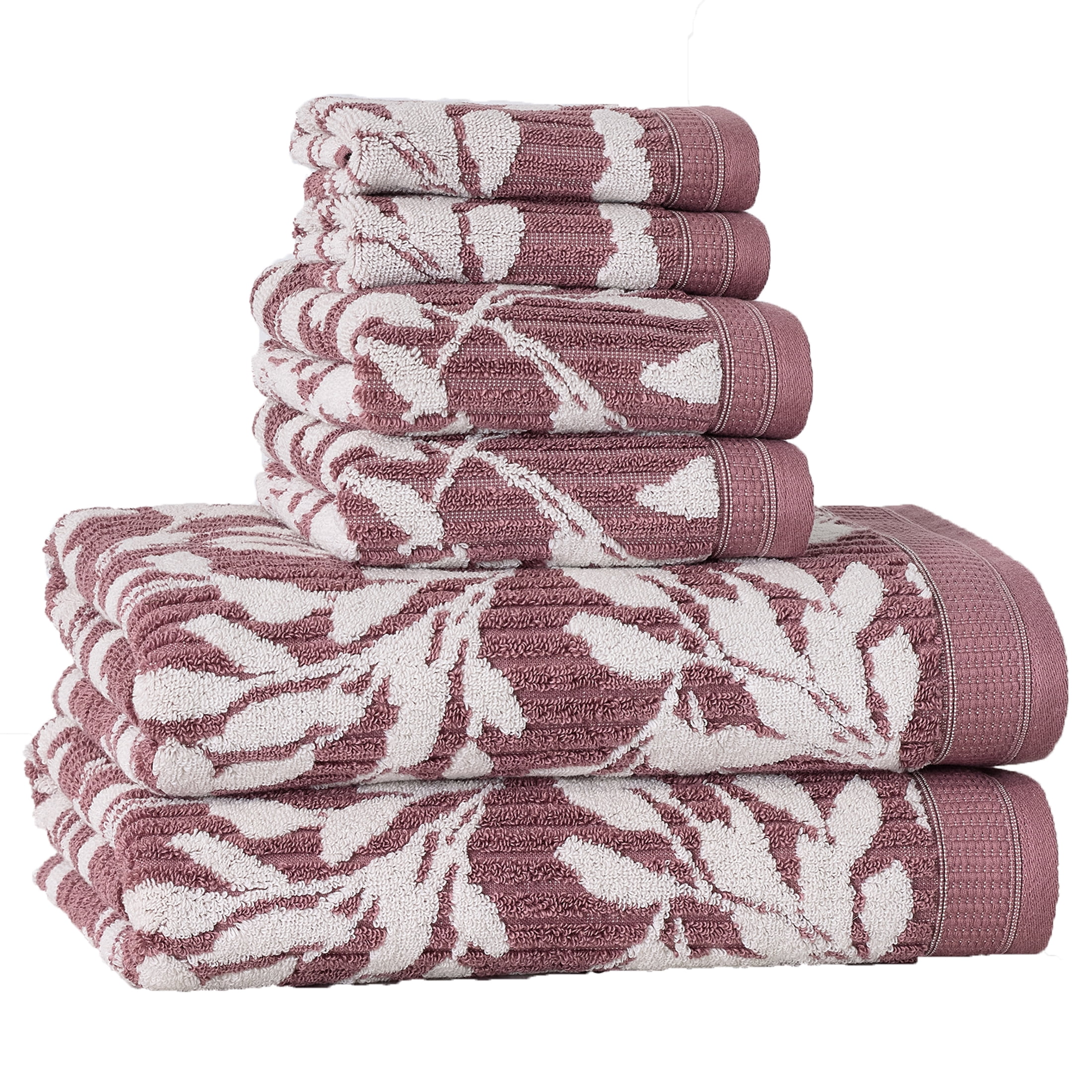 Better Homes & Gardens Signature Soft Floral 6 Piece Towel Set,Violet Gem/Vanilla Dream