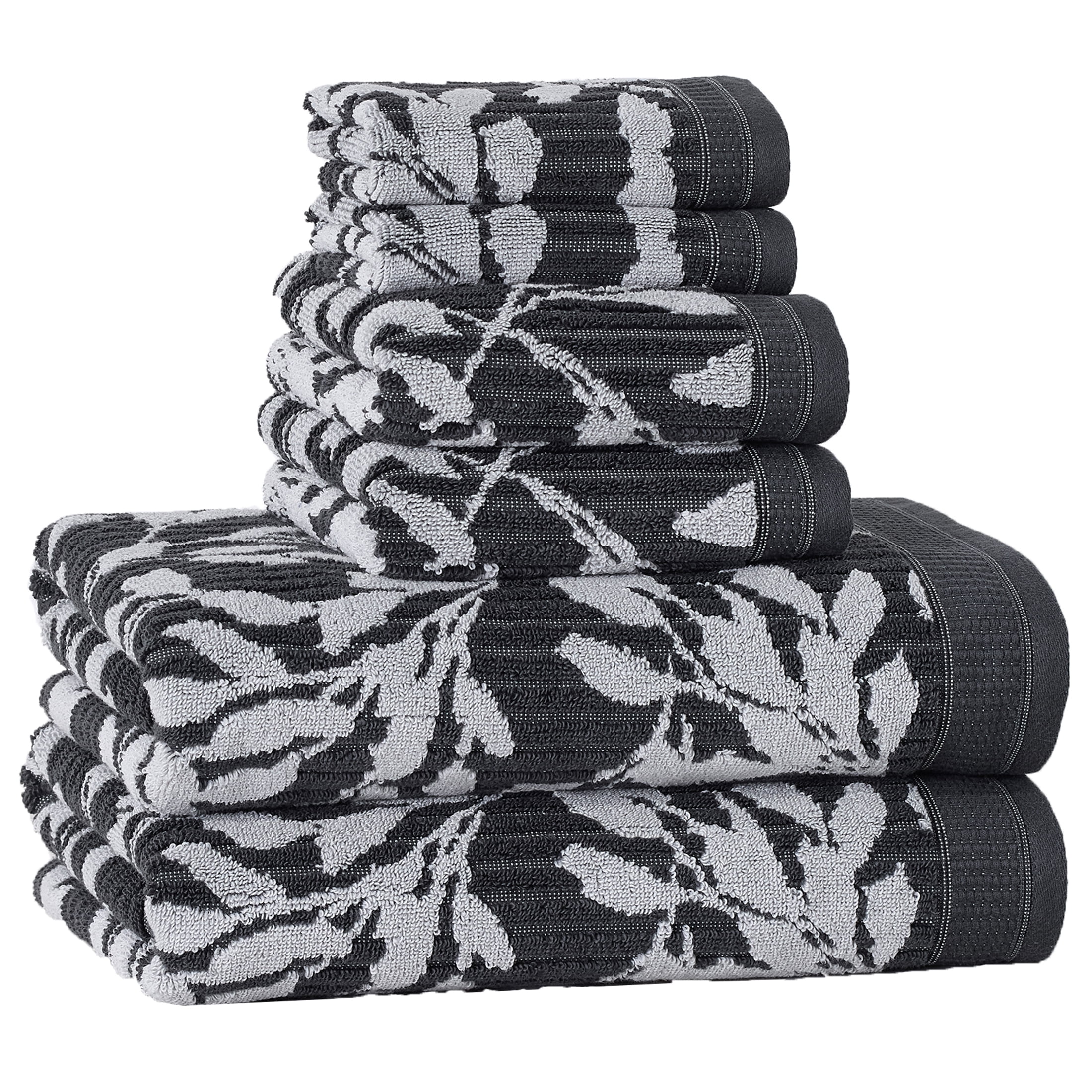 Better Homes & Gardens Signature Soft Floral 6 Piece Towel Set,Grey Shadow/Soft Silver