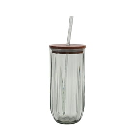 Better Homes & Gardens 21 oz Green Fluted Tritan Sipper Tumbler with Acacia Wood Lid and Straw