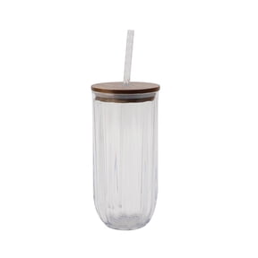 Better Homes & Gardens 21-Ounce Clear Tritan Fluted Sipper Tumbler with Acacia Wood Lid and Straw