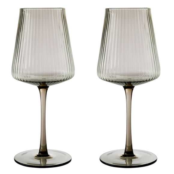 Better Homes & Gardens Ribbed Glass17 oz  Wine Glass, Gray Smoke, Set of 2