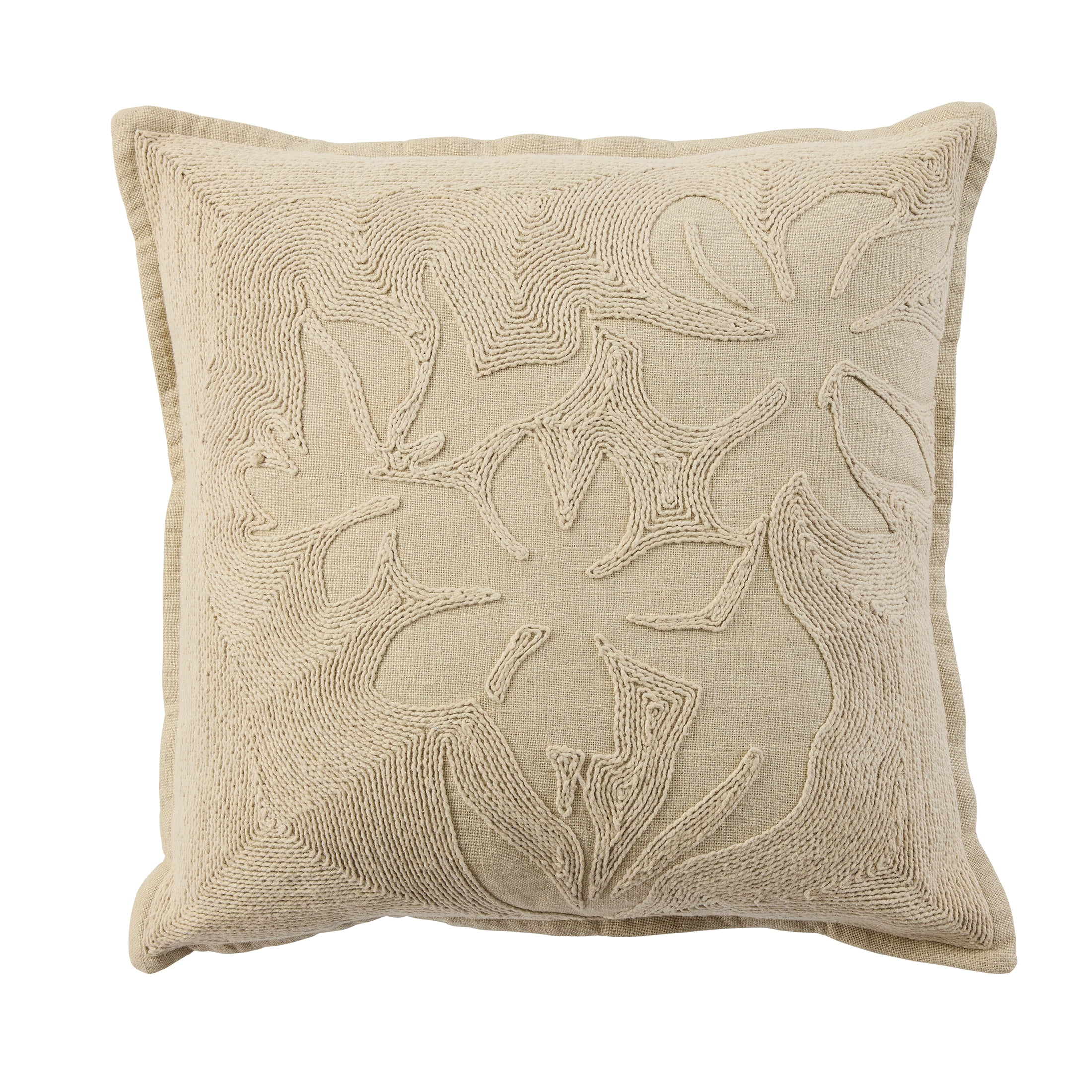 Better Homes & Gardens Sophia Floral Embroidered Throw Pillow Cover, Latte Swirl, 18x18 Inch, 1 Count