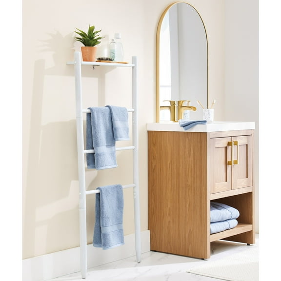 Better Homes & Gardens Springwood Freestanding Acacia Wood Towel Ladder, 4 Tiers, White