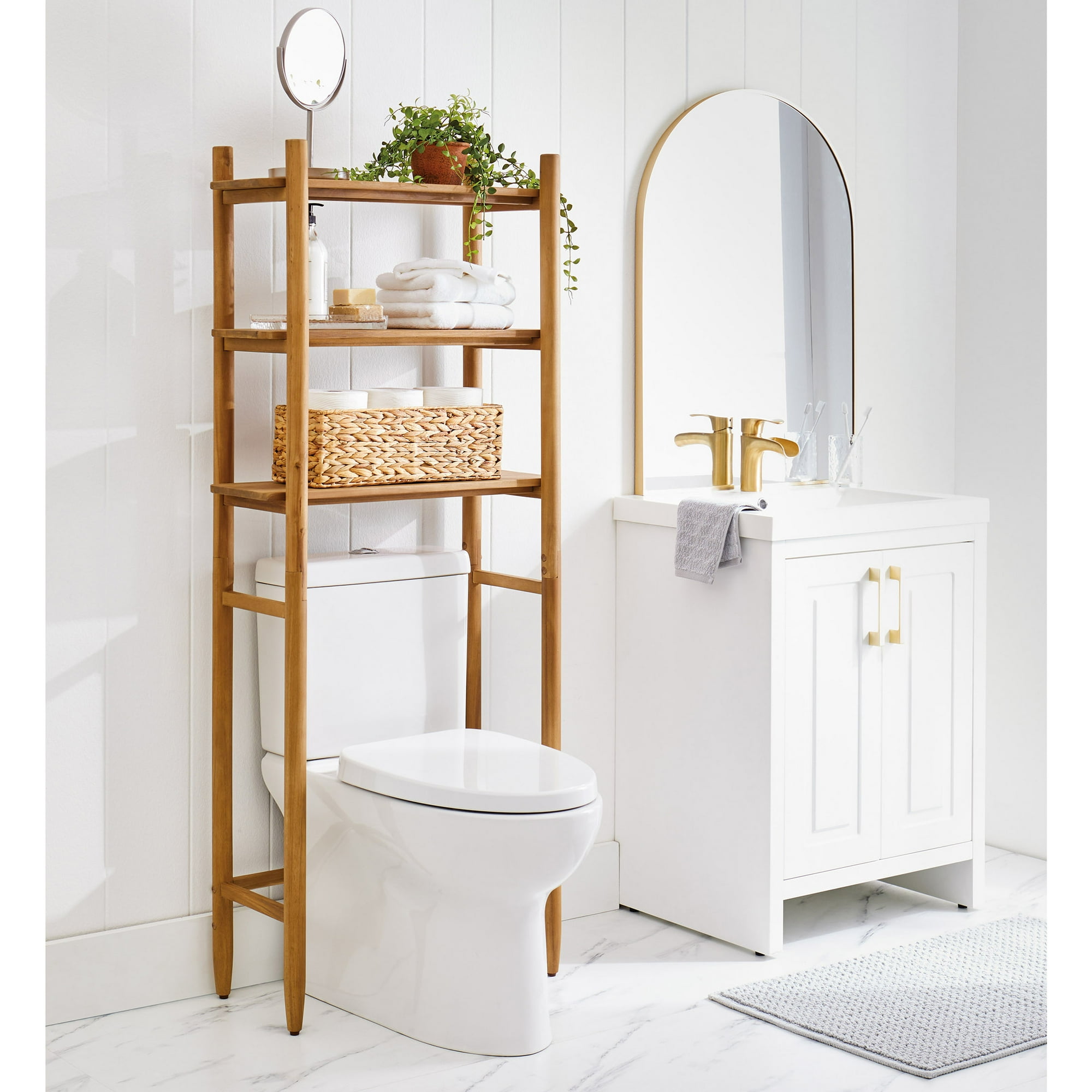 Better Homes & Gardens Springwood Acacia Wood over-the-Toilet Space Saver Cabinet, 3 Shelves, Honey