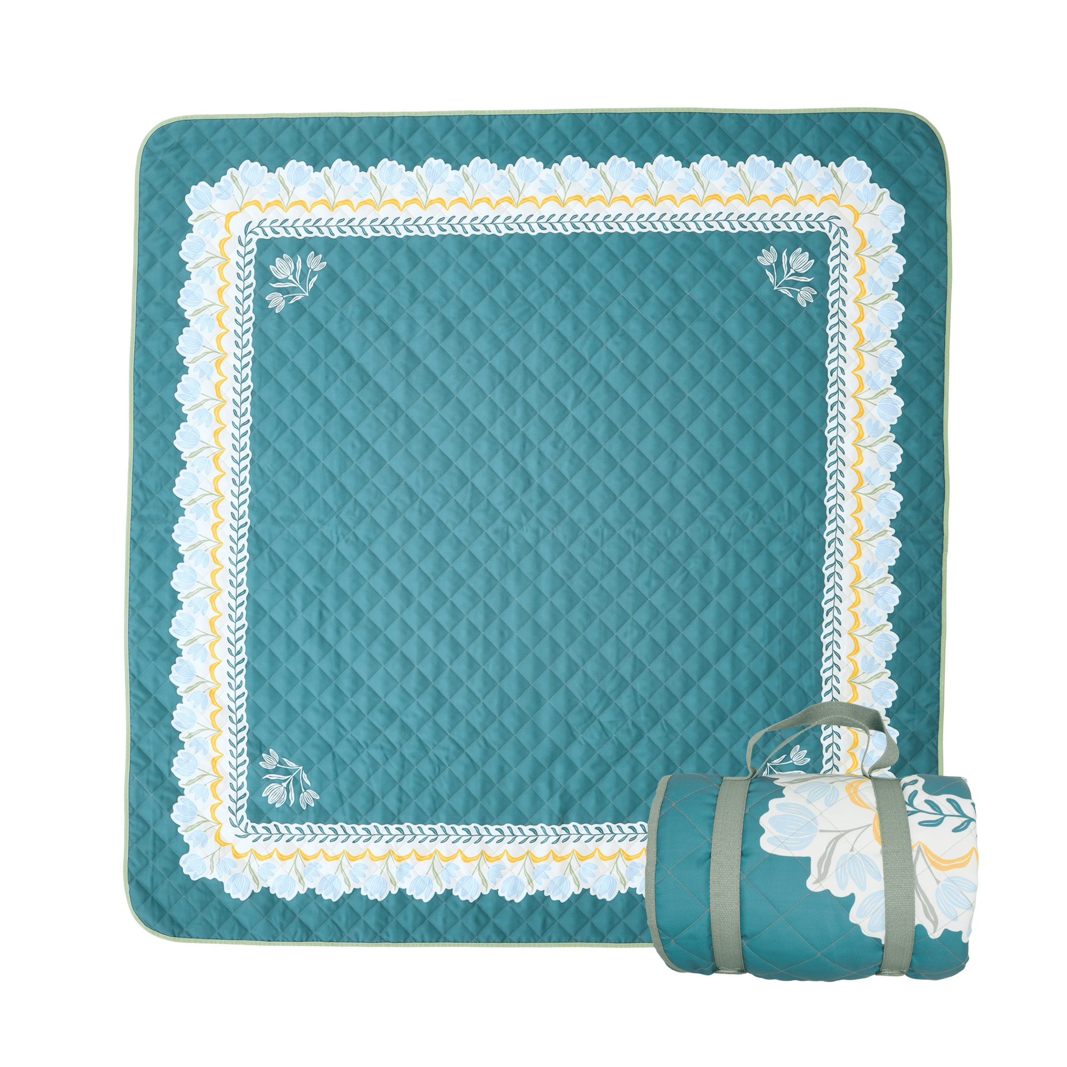 Better Homes & Gardens Sylvia Reversible Floral Outdoor Blanket Teal Stone 72 x 72