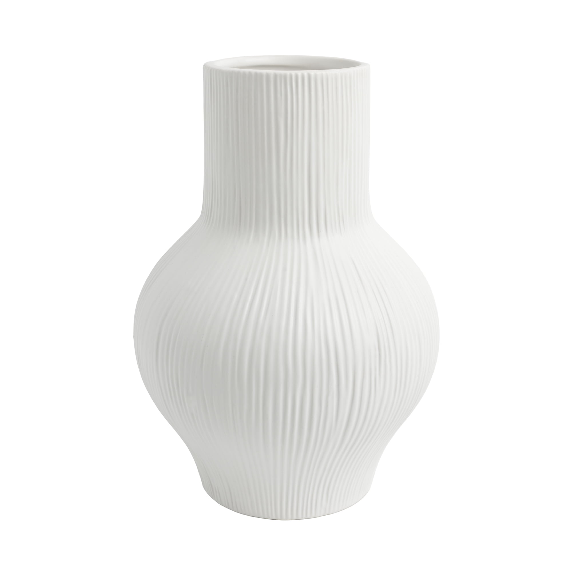 Better Homes & Gardens Soft Curve 10 in White Ribbed Ceramic Decorative Vase