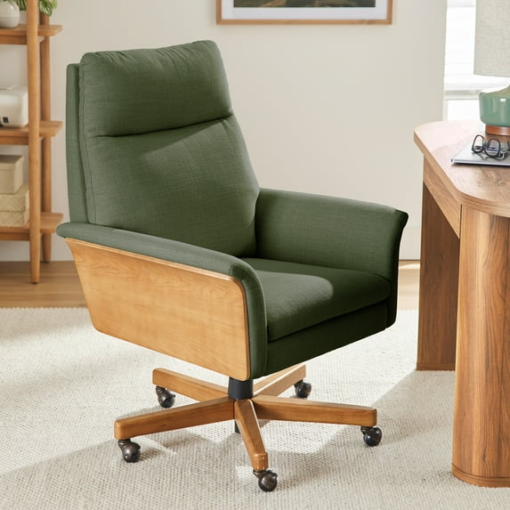 Better Homes & Gardens Juliet Tall Back Office Chair, Olive and Light Honey Finish