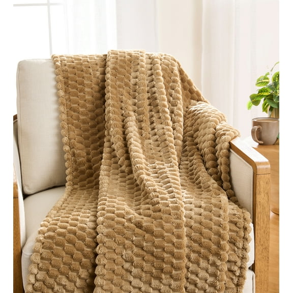 Better Homes & Gardens Textured Velvet Plush Oversized Throw Blanket in Dark Caramel