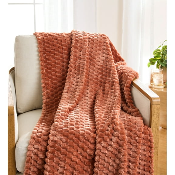 Better Home & Gardens Textured Velvet Plush Super Soft Oversize Throw Blanket, Terracotta Clay