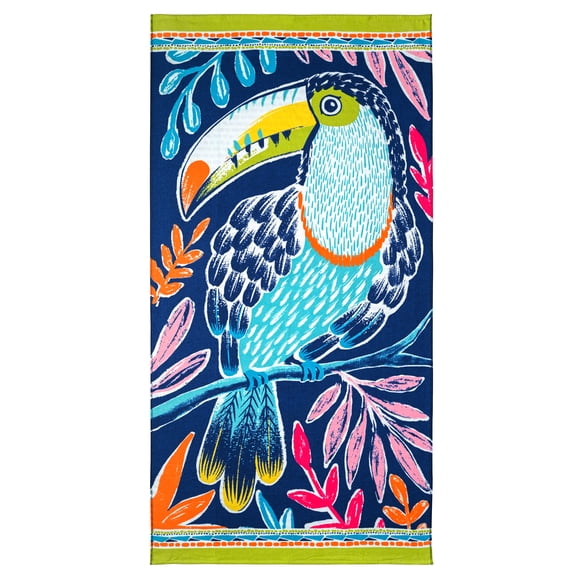 Better Homes & Gardens Toucan Reverse Multicolor Print Beach Towel, Soft Cotton, 72 in x 38 in