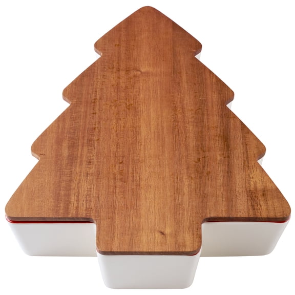 Better Homes & Gardens Figural Christmas Tree Stoneware Baking Dish with Acacia Wood Lid, 12" x 15"
