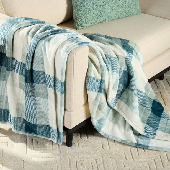 Better Homes & Gardens Printed Velvet Plush Super Soft Throw Blanket, Oversized, Reggie Teal Plaid