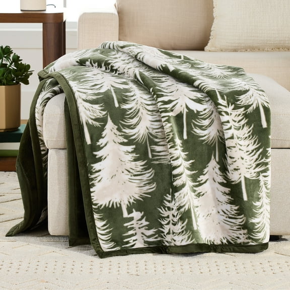 Better Homes & Gardens Velvet Plush Faux Fur Throw Blanket, Whimsical Forest Green