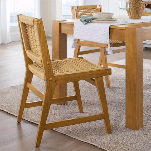 Better Homes & Gardens Vista Woven Coastal Dining Chairs, Light Honey, Set of 2