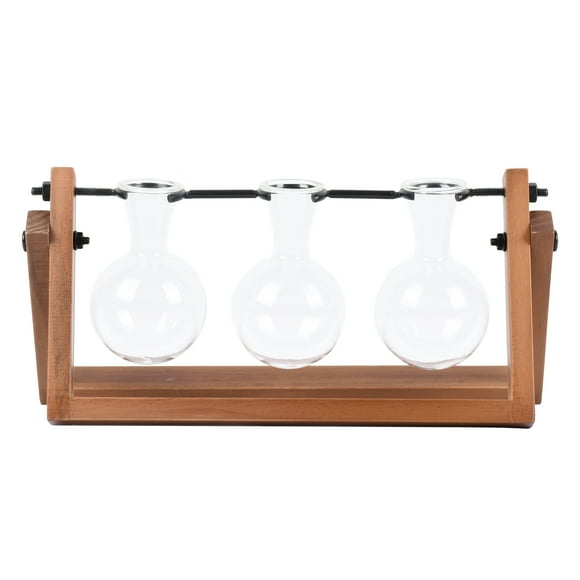 Better Homes & Gardens 11.3 in L x 4.3 in W x 5.5 in H Glass and Wood Propagation Vase Station Set