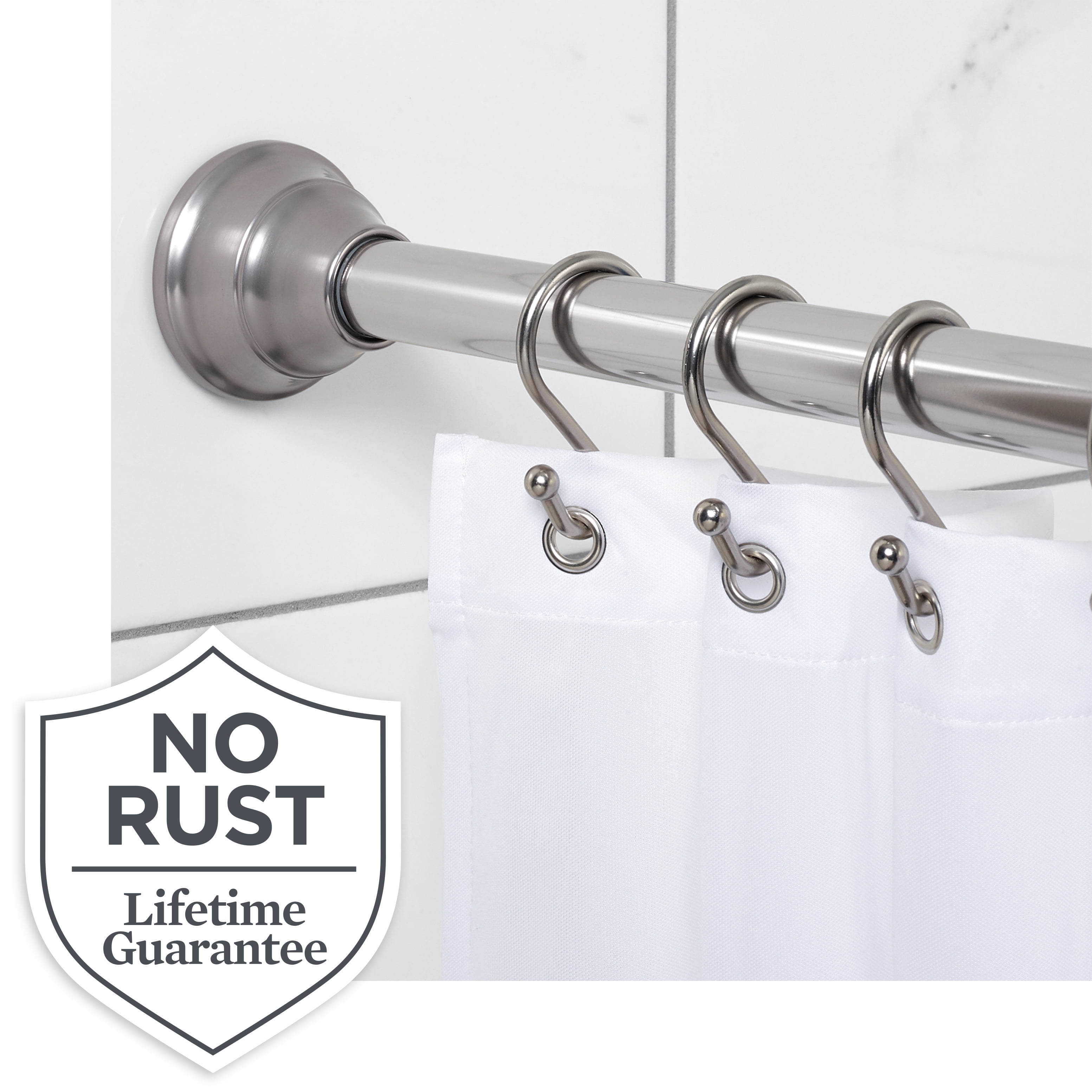 Better Homes & Gardens Wave Finial No Rust 43” to 72” Adjustable Tension Shower Curtain Rod, Nickel