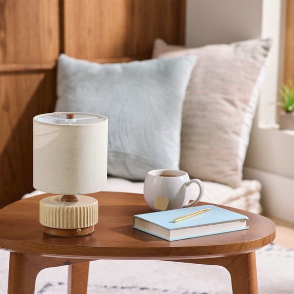 Better Homes & Gardens Nora 9.5" Mid Century Ceramic Portable Lamp White,Rechargeable Touch Table Lamp,5V 2A Faster Charging