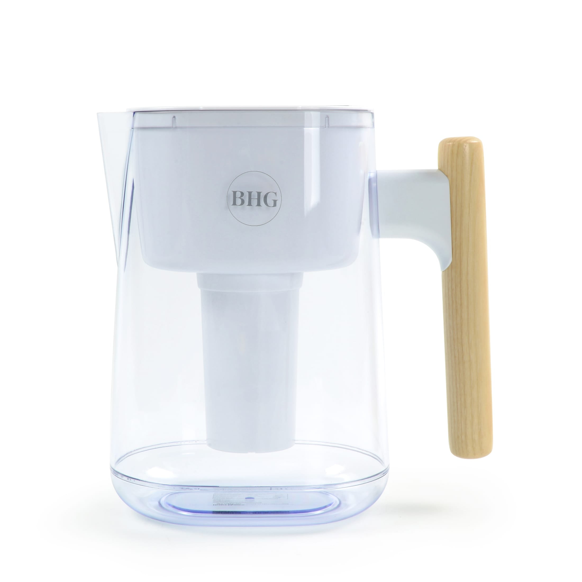 BHG Water Filter Pitcher, 7 Cup, Brita Compatible, White, Wooden Handle -  Size: 9x5x9 inches 
