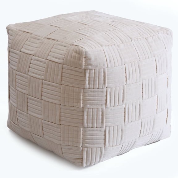 Better Homes & Gardens Velvet Woven Pouf Cover, Vanilla Dream, 18" x 18"