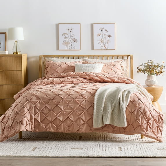 Better Homes & Gardens King Comforter Set, All-Season, 3-Piece, Antique Blush Pink Pintuck